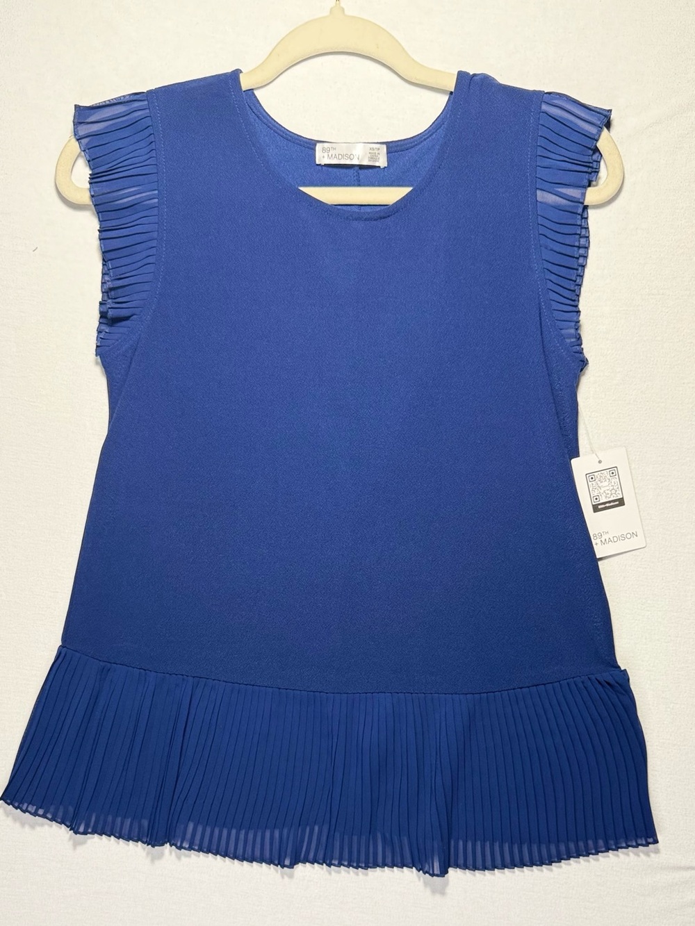 89th & Madison Royal Blue Pleated Sleeve & Hem Blouse